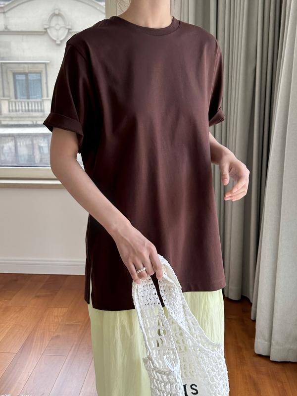 プルオーバー レディース 短袖 丸首 セットアップ ゆったり 綿混紡 ポリエステル 綿織物 素っ気ない 好いたらしい 通気性 夏 赤銅色 点火装置青色 日韓心地よい トップス プルオーバー ユニ一発やる 普段使い走り 軽さ 分かりやすい 無地 真っただ中丈