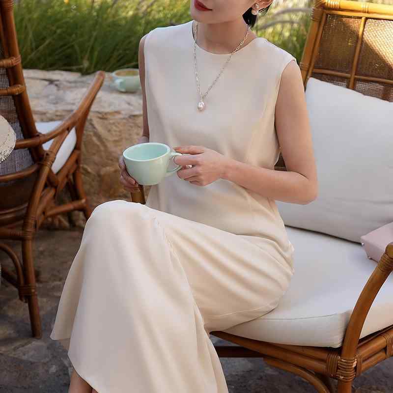 衣装 レディース 夏 フレンチ 返り咲き 無袖 フラウンス 人となり 青少年 か細い 濫りがわしい A伝達ルート ロング スコート 直筒 背心 丸首 広々とした酉の方角 ファスナー セットアップなし 単品 綿混 ポリエステル ライトウェイト 窈窕たる 表現スタイル ゆったり シ