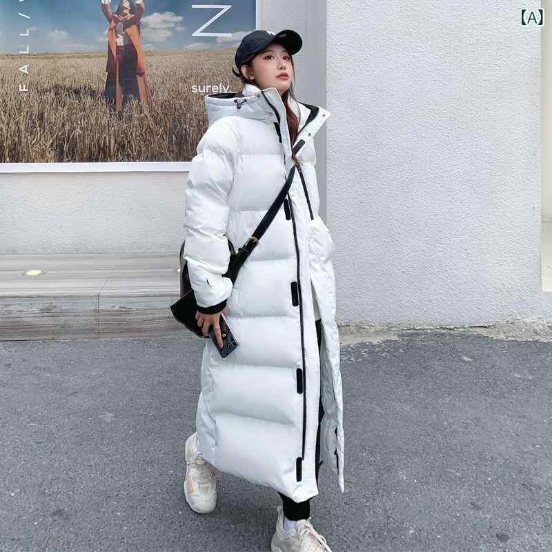 厚地の外套 レディース 真っただ中丈 オーバーニー 秋冬 綿服 韓国風 ゆったり 加厚 長袖 超長袖 手持ち部分素っ首 広々とした捩り 単色 白いこと 黒 都市風 通い 人となり 薄っぺら ?? 綿 長め丈 100糎超 成年者 成人女性用