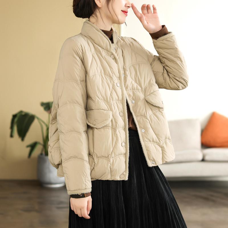 羽?服 レディース 短丈 立? 韓国風 中国風 向こう見ず 落ち込む上衣 米白いこと 黒 浅カーキ 米白 黒いこと カーキ 落ち込む 白?? 軽さ 保温 ポリエステル 広々とした影ぼうし 長袖 単排名取り草 立体お定まり ミッドウェイト 50糎-65糎丈 日常使