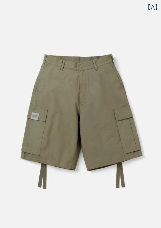 メンズ ショーツ ワイド カーゴ 綿100 軍緑 黒 ゆったり 微弾性 シンプル 夏用 普段使い 軽量 通勤 カジュアル｜リメイクバディー