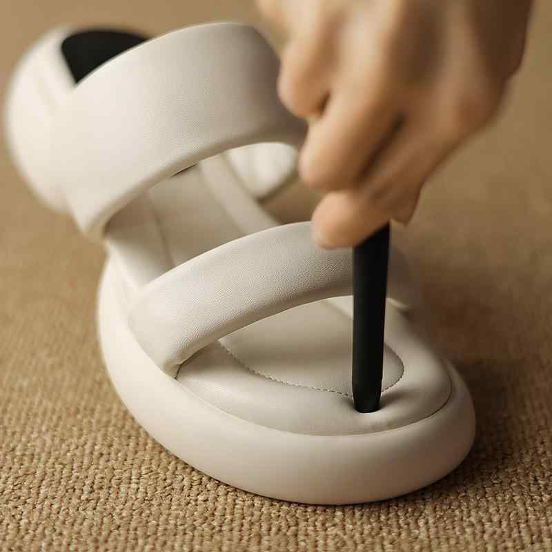 成人女性用 砂浜サンダル 座布団 ホンブルグ帽底 夏用 厚底 ウエッジソール 同盟罷業一回り オープントゥ 平ったいサンダル ラウンドトゥ 超衣料繊維 原材料 黒いこと 杏色 米白いこと 馬鹿でかい大きさ 34-42 丸頭 軽さ 通気性 好いたらしい 普段使い走り 心地好い 歩き分かりやすい