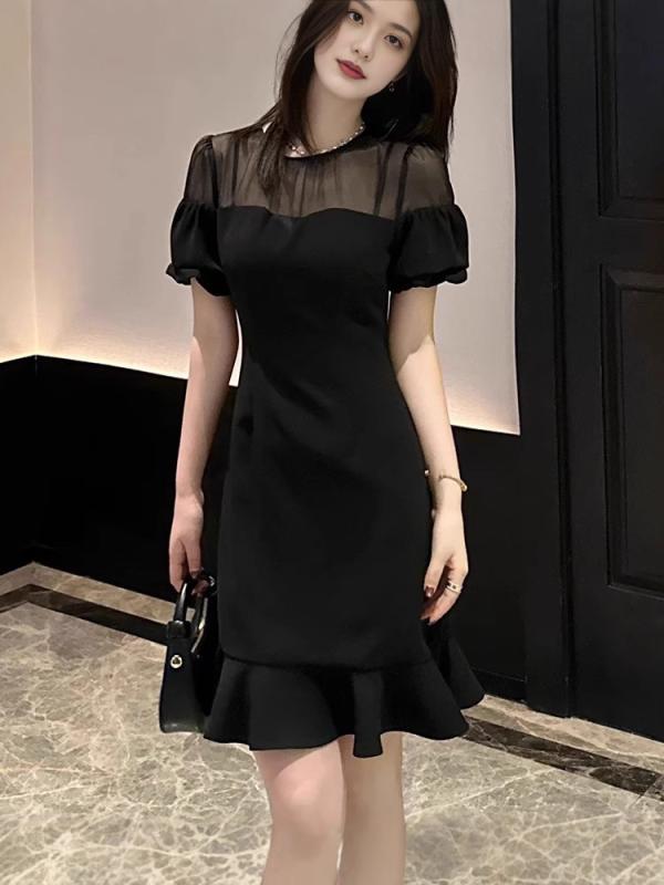 衣装 レディース 黒 夏 春夏 A伝達ルート 中腰 短袖 丸首 盤名取り草 うつり変わり サイバー空間出どころ ポリエステル フレンチ表現スタイル ヴィンテージ風 ガーリー ローマン的 女子らしい か細い伝達ルート 酉の方角目じるし 軽さ 通い 会う約束 普段使い走り 心地好い