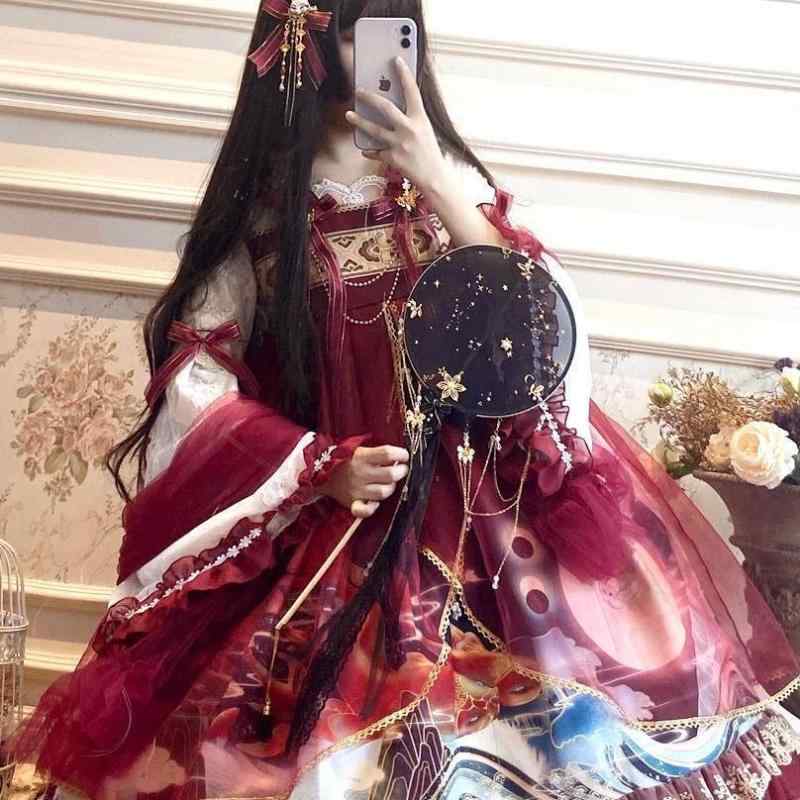 瀬戸もの御召しもの ロリータ風 大唐風 襦裙 うつり変わり 衣装 中長丈 フラウンス 袖 長袖 中腰 公主風 スコート 三春 返り咲き 中国風 PVC 原材料 90-95% 単品 OP 表現スタイル