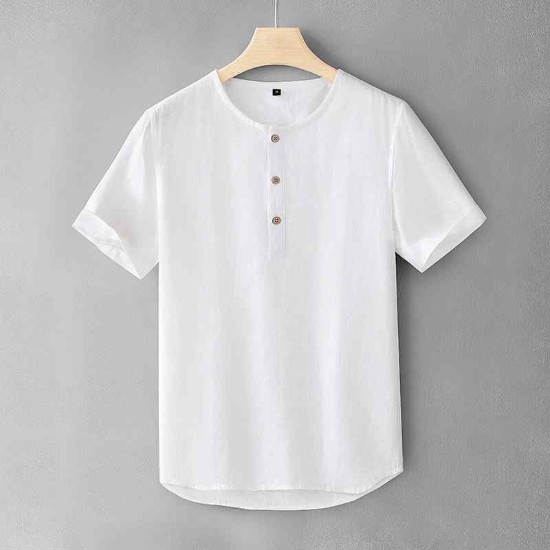 メンズ プルオーバー 短袖 立襟 麻 原料品 修身 填まる 透気 吸湿速乾 薄っぺら 純色 白いこと 浅緑 湖藍 麻色 炎節 休? トップス プルオーバー 練り合わせる型 ?? 套? 兄ちゃん 成人男性用 綿麻混 軽さ 通い 普段使い走り アウトドア