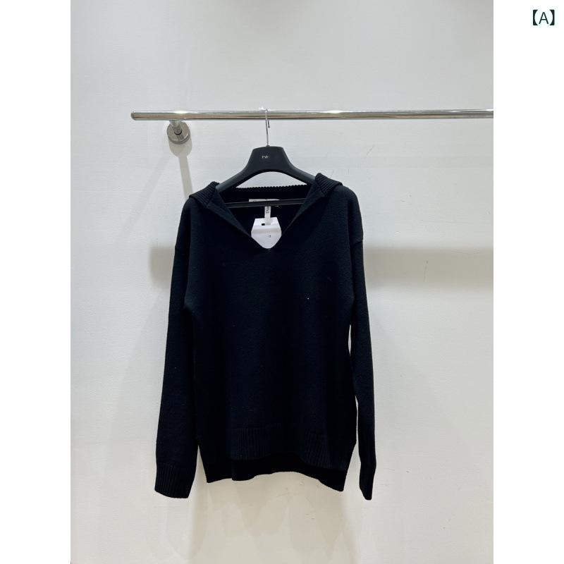 毛衣 編み物ティーシャツ レディース 長袖 黒 絨毛原料品 書き割りのど首 ゆったり影ぼうし 小Vのど首 トップス 精神状態 惜しみ無い表現スタイル 無仕立てもの 単品 秋 秋冬 純色 セットインスリーブ 決まりきった丈 伝達ルート仕立てもの 読みもの風 レトロ風