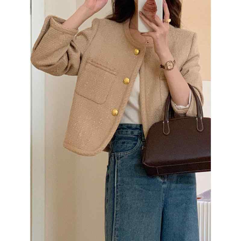 レディース 短かめ 厚地の外套 定まり シャネル風 人となり 名媛 表現スタイル 広広とした 濫りがわしい か細い 粗花・希 上衣 長袖 トップス 都市 通い 愛くるしげ 亭主もち用 赤銅色 ベージュ 系 ポリエステル 95% 以上 中厚 免? かた付ける 単品 仕掛ける 春陽 2024 レディースファッション-その他