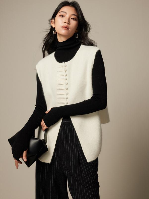 無袖 針織 馬甲 レディース 秋冬 名媛風 浣熊? 絨毛混紡 白いこと ・稀色 純色 盤扣 円領 セットアップ 角袖巡査 人となり ?雅 常? 背心 トップス 軽さ 生あたたかい 肌付き 花の冠yd 座標 レディースファッション-ベスト・ジレ-トップス