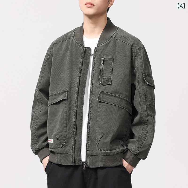 メンズ 上衣 綿織物 100% 純色 軍緑 立襟 落肩袖 長袖 直下? 多口袋 明線貼袋 ラチェット ファスナー 無帽 普通厚 ゆったり 耐摩耗 免? 春陽 通い 日常 外穿 兄ちゃん 流行病の発生 飛行機移動? 空? 返り咲き 工装 棒球領 年月 潮