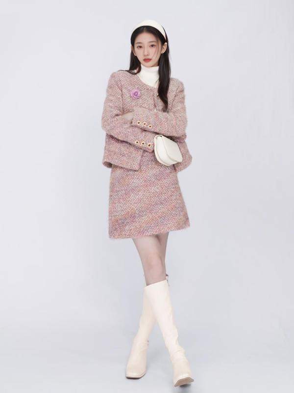 レディース 羽?服 秋冬 浅紫 小香風 羽?上衣 粗花・希 編み込み 保暖 綿原料品 軽さ 長袖 丸首 名取り草 衣嚢 私服刑事 お上さん用 羽?厚地の外套 落ちこむ上衣 優しいこと 人懐っこい影ぼうし
