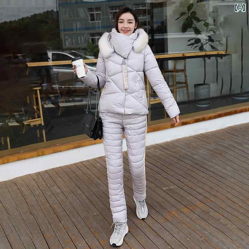 レディース 冬 厚地の外套 セットアップ 滑雪服 朦々たる 綿原材料 長袖 大型毛革 襟 純色 光輝 ポリエステル 人となり 心ゆかしい 表現スタイル 通い 普段使い走り 生あたたかい 防寒 成人女性用 秋冬 白いこと サクラ色 黒