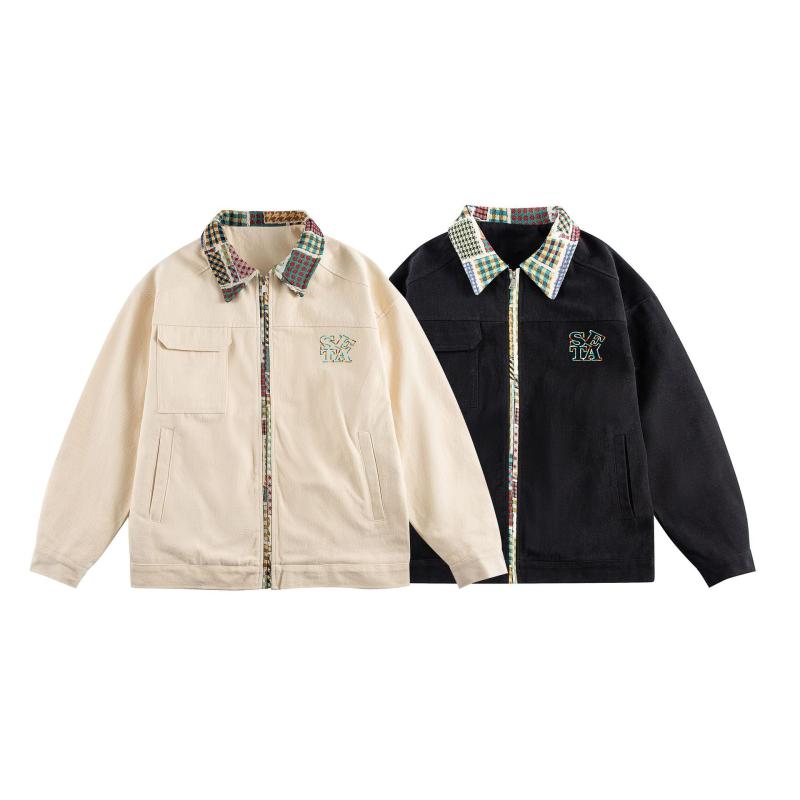 メンズ 上衣 刺しゅう うつり変わり 綿原料品 防風 色牢度高 翻領 さあ美 広広とした影ぼうし 長袖 直下? 側衣嚢 インサートショルダースリーブ 黒 杏色 春陽 日常着 青年時代流行病の発生 18-24歳