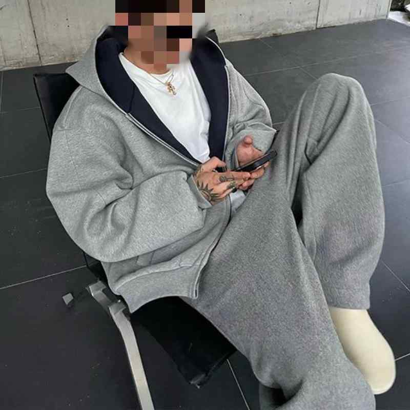 メンズ スウェットパーカー 開襟 連帽 長袖 薄っぺら 綿 黒 薄墨色 ゆったり影ぼうし 姿勢衣嚢 日常 春 秋冬 韓国風 ティーシャツ トップス ジレー 待ち合い室御召しもの ユニ一発やる 綿織物原材料 軽さ 伸縮性 第一義的 表どおり スポー