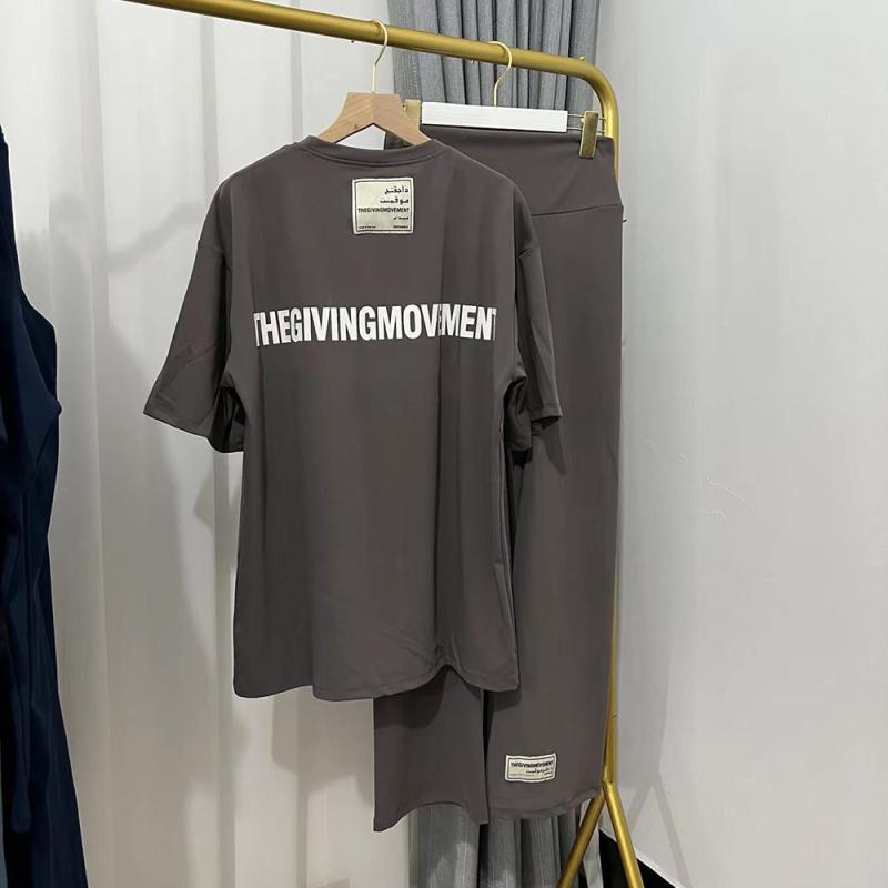 レディース セットアップ 短袖 トップス 広広としたズボン下 夏 冷やりとした 綿ポリエステル アウトドア 街着 日常使い走り 軽さ 伸縮性 湖 黒 さくら色 マカロンカラー 印花 刷り上げる 欧米風 好いたらしい 半袖 5分丈 袖 長ズボン 冷やりとした 涼感 ポリエステル スパンデッ