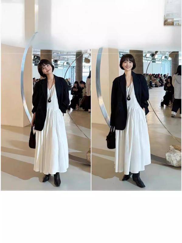 衣装 レディース V素っ首 吊り帯 真っただ中丈 綿織物 白 黒 春夏 日韓心地好い 分かりやすい ひな型 口さかしい たまり場 表現スタイル 口さかしい 相応う 成人女性用 日常使い走り 記念日着