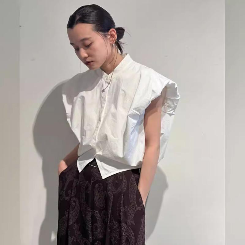 プルオーバー 成人女性用 ノースリーブ 立領 名取り草 綿 原材料 純色 条紋 白 向こう見ず 透気 防晒 夏 基本理念款 ?松 ?・覧 日式 休? 氛?感 雲 肩 ひな型