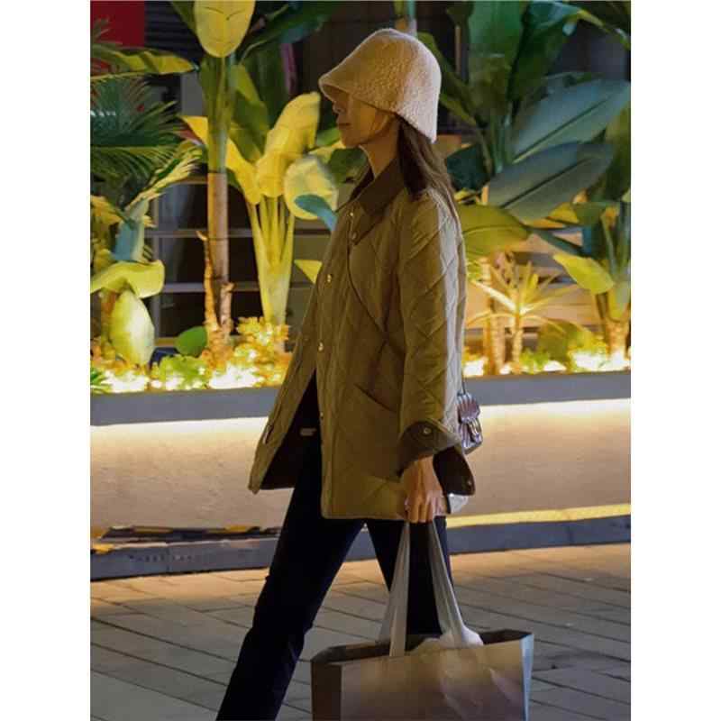 厚地の外套 成人女性用 冬用 小香風 短かめ 綿入 菱格柄 米 雪ニール ・届? 長袖 POLO領 中厚 角袖巡査 名媛風 御姐風 成年者向け 決まり切った丈 軽さ 生あたたかい 今めかしい 流行り物