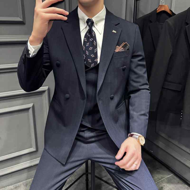 メンズ 西装 仕掛ける 3点 背広 平?? 名取り草 条? 商行為 修身型 綿混紡 ポリエステル 粘繊 粘合 裏地 商行為心地よい 通い 黒 紺 茶 秋冬 オール時節 セットアップ 上衣 より良い ズボン スラックス 細身 紺色 ダークブラウ