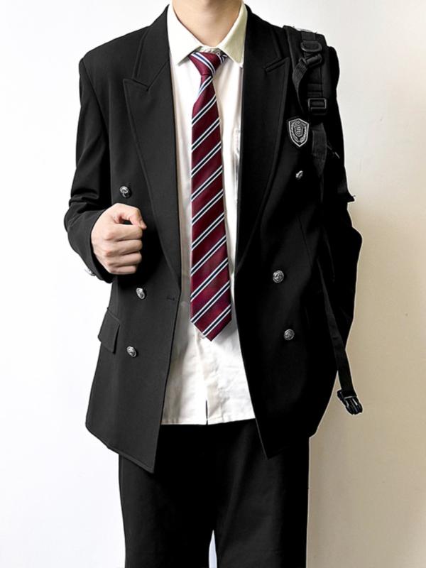 メンズ 大学生服 西装 上衣 刺しゅう ひな形 ??領 ダブル乳ぶさ 名取り草 うしろ側細長い切口 ルーズフィット 化繊混紡 ポリエステル 粘膜分泌衣料繊維 軽商行為 表現スタイル 歳月 黒 紺 胸章 事細やかに
