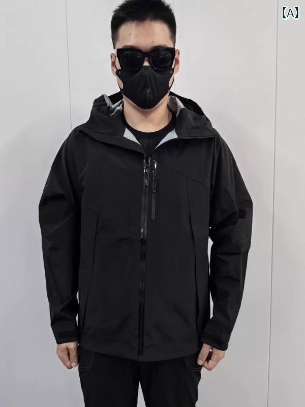 アウトドア ジャケット メンズ レディース 春秋 硬・五 連帽 防水 防風 透気 速乾 クライミング ハイキング サイクリング 釣り ランニング 単色 黒 緑 米白 ポリエステル 軽量 ジップアップ スタンダードフィット|リメイクバディー