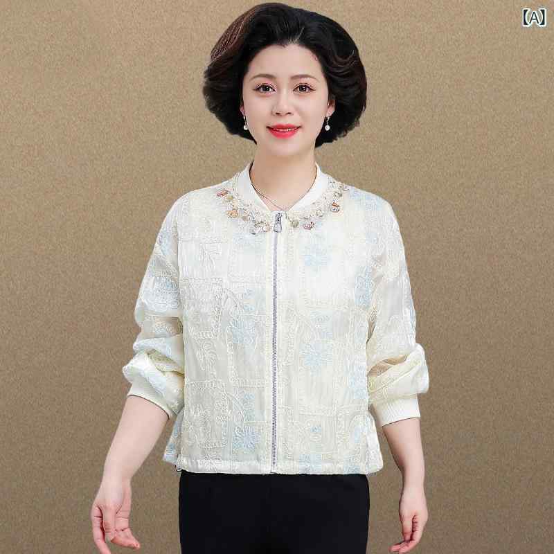 御っ母さん 春物 アウター 中年 レディース 薄っぺら ?版 上衣 中高年 春夏 刺繍 防晒衣