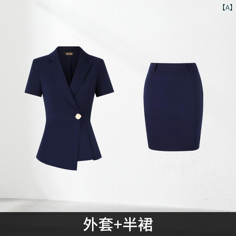 仕事套装 レディース 半袖 夏 薄っぺら 流行り物 御前上等 清楚系 事務室御召しもの 宝飾品販売店 美容院 酒店 向こう正面 受け付け ユニフォーム OL 通い