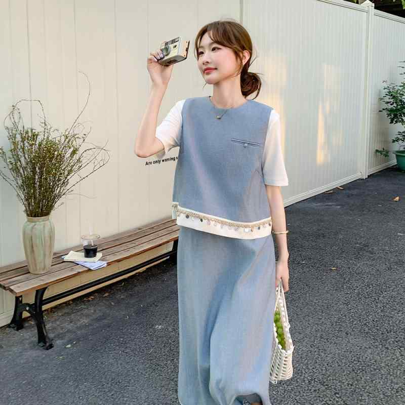 リゾート風 ワンピース 2点セット レディース パープル系 S M L XL|リメイクバディー