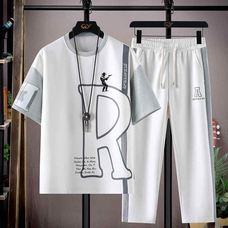 メンズ カジュアルウェア セットアップ 半袖Tシャツ 長ズボン 2点セット 快適 通気性 夏用 春夏用 涼しい おしゃれ かっこいい トレンド ファッション｜リメイクバディー