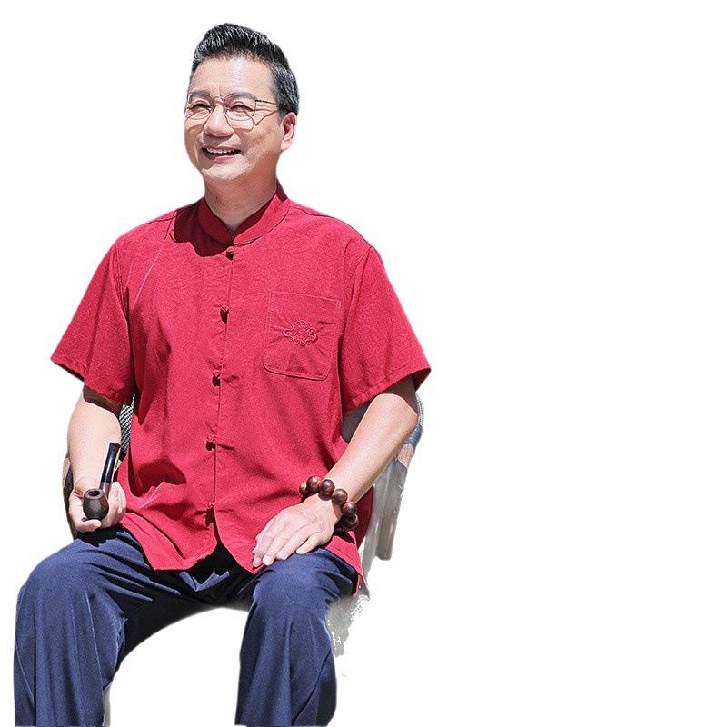 mens casual wear summer ice silk set middle-aged elderly men\u0027s Chinese style grandpa Chinese style men\u0027s clothing elderly peopl
