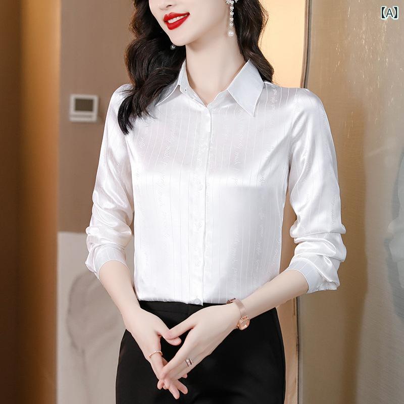?糸の シャツの 女性の高 ?感の 韓国 版の ゆったり して いる 百 合の ファッションの シルクの 上着の 薄い 金の シンプルな 気質の シャツ|リメイクバディー