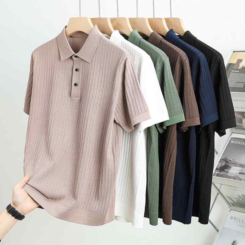 POLOプルオーバー メンズ 短袖 炎節編み物 桑蚕? 莱?? 綿 麻 春夏用 心地よい 当たること冷感 吸湿速乾 通気性 軽さ 黒 白 緑 黒 白 ベージュ系 象牙色