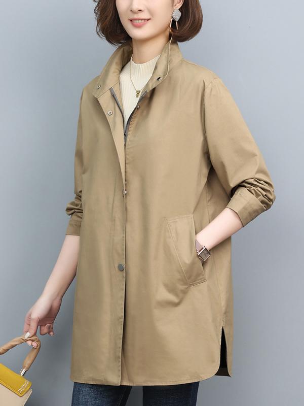 春 レディース 薄っぺら ロング風厚地の外套 スプリングコート カーキ M L XL XXL XXXL