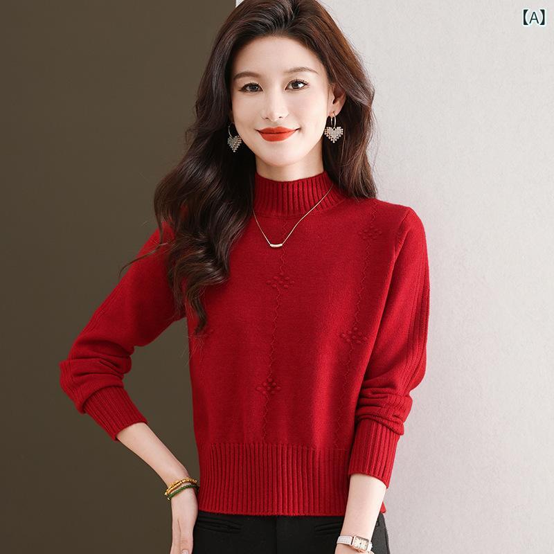 ブランド名の 半 高 襟の 小っちゃい スウェーターの 成人女性 服 秋冬 2024の 新型の高 腰の 飾り気の無いな 厚地の外套の 中に 編み物の 底の プルオーバーを 掛けます。