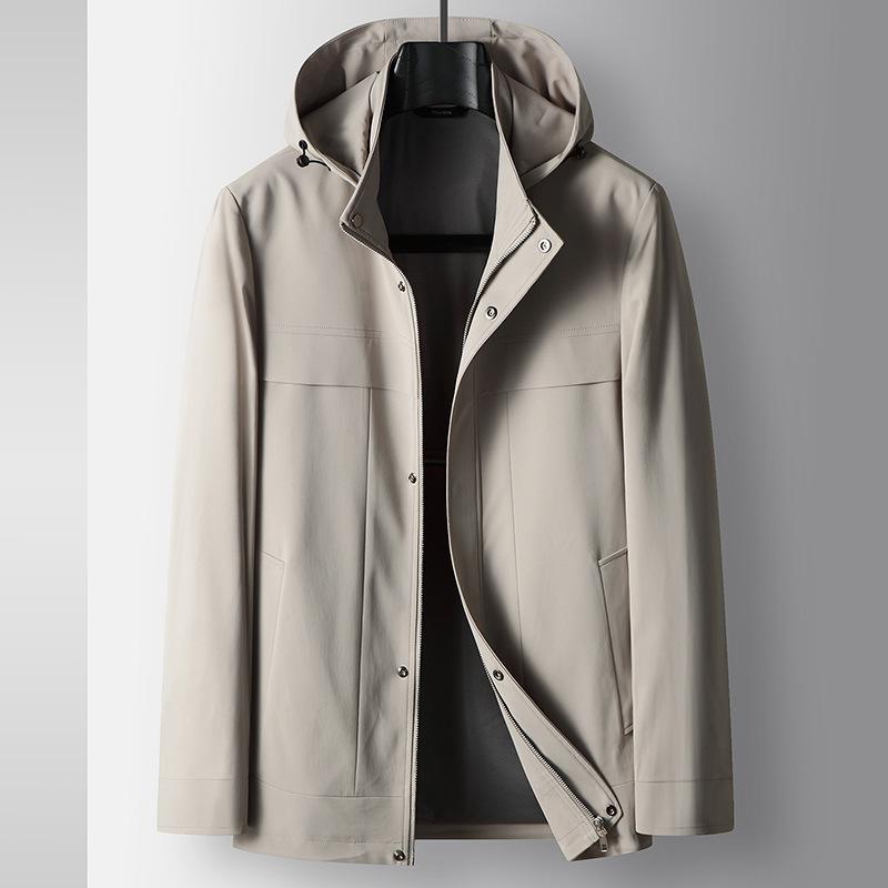 メンズ コート 春秋 ビジネス 普段使い ジャケット 紳士服 上着 トップス カジュアルウェア ポリエステル製 軽量 防寒 撥水加工 動きやすい 快適 静電防止 立ち襟 携帯可能 フード取り外し可 通勤 通学 無地 カーキ グレー｜リメイクバディー 8,432円