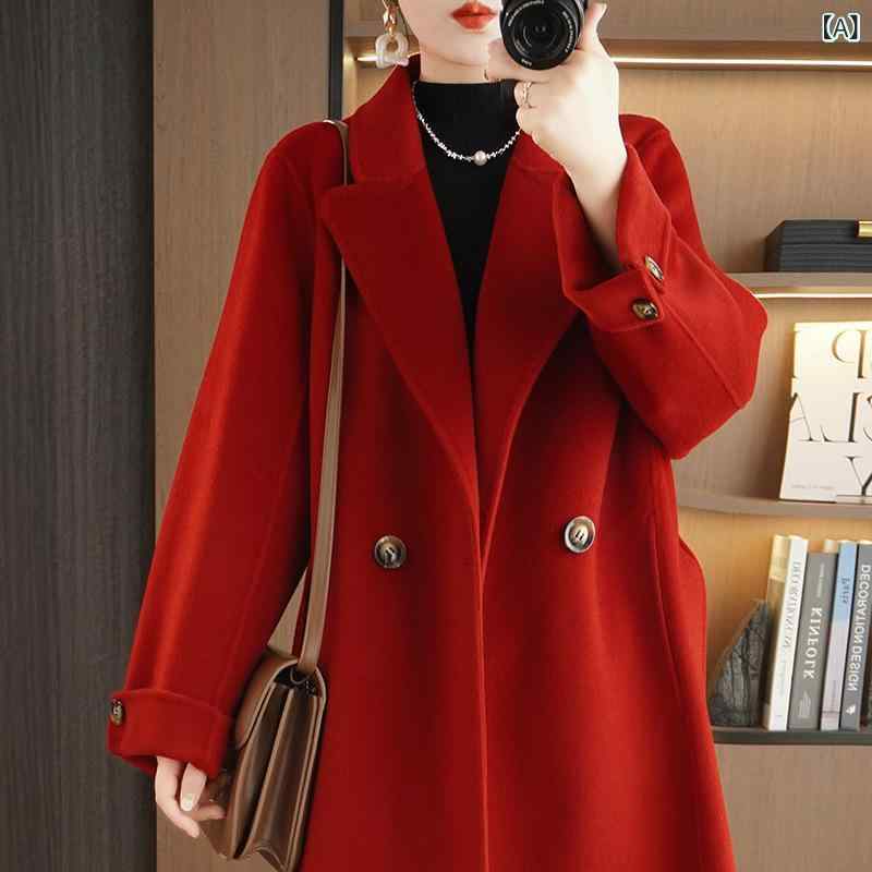 高級 感の 両面の カシミヤの コートの 女性の 秋冬の 新型は ひざを 越えます。｜リメイクバディー