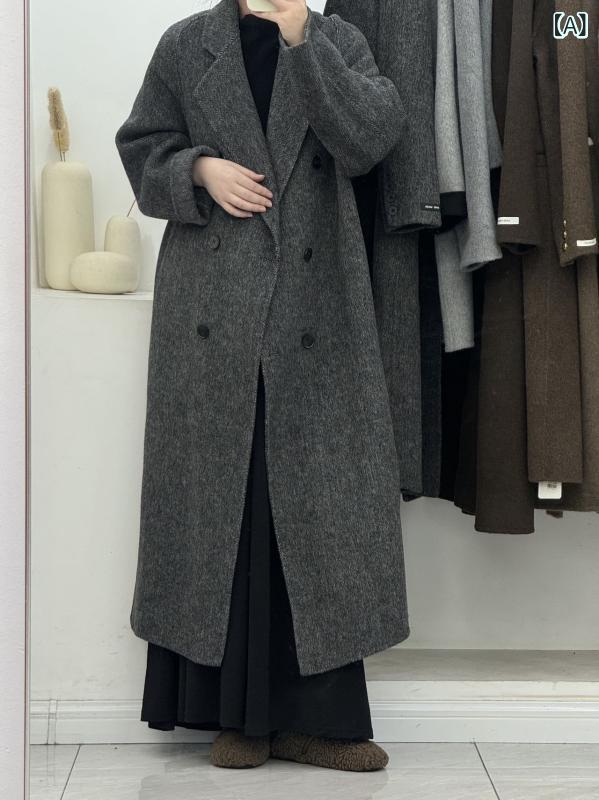 秋冬の 新型 ツイルの 両面の ウールの コートの 女性の 軽い スーツの 襟の 厚い 保温の カシミヤ 感の ゆったり した ウールの コート｜リメイクバディー
