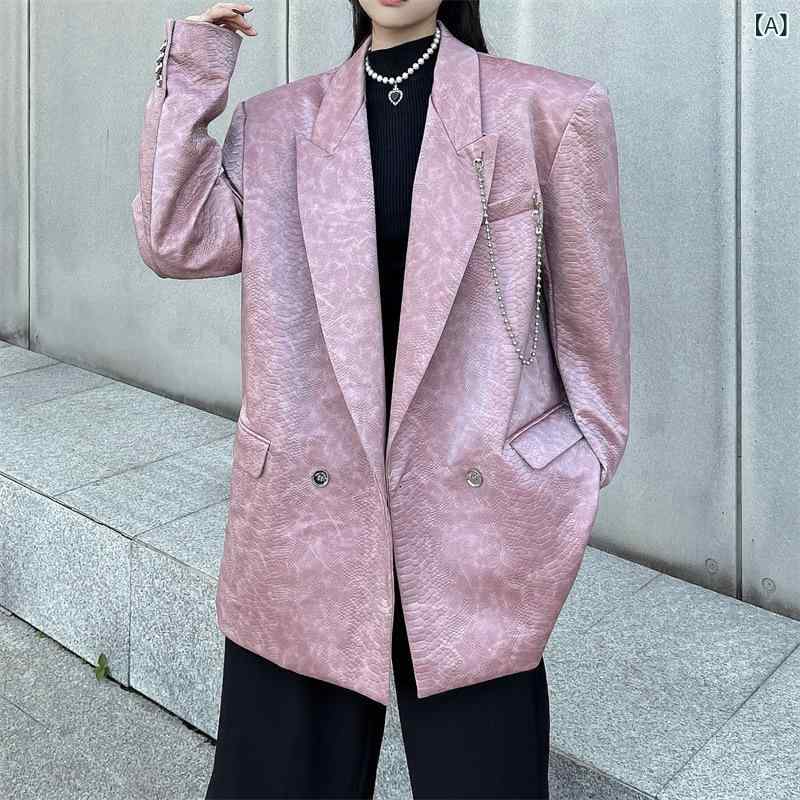 特殊な 一般大衆 2023 秋冬の 光 感 3 d 蛇紋 皮 鋼 鎖 oversize 飛び切り 感 背広 男女同 金