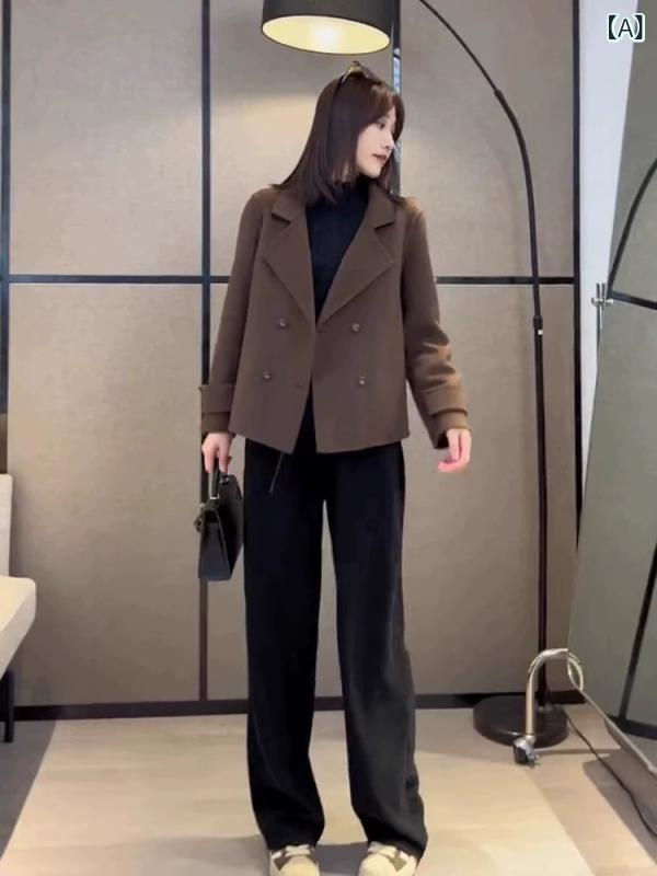 春の 新型 スーツの 襟の 短い タイプの 経典の 両面の カシミヤの コートの 女性は ゆったりと して いて カジュアルな 通勤の 毛です。｜リメイクバディー