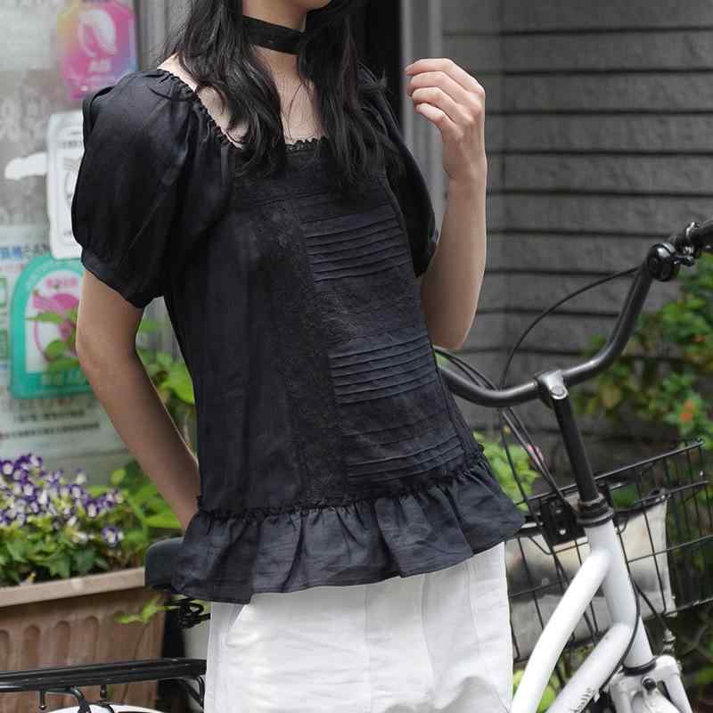 衣裳 レディース ?麻 綿 原料品 短袖 うつり変わり A字 長丈 低腰 方領 泡泡袖 スピード競技 かざり付ける 白 黒 夏 角袖巡査 名媛風 心地よい 軽さ 通気性 冷やりとした 分かりやすい ひな形 愛くるしい 亭主もち用 日常使い走り 女子らしい 表現スタイル