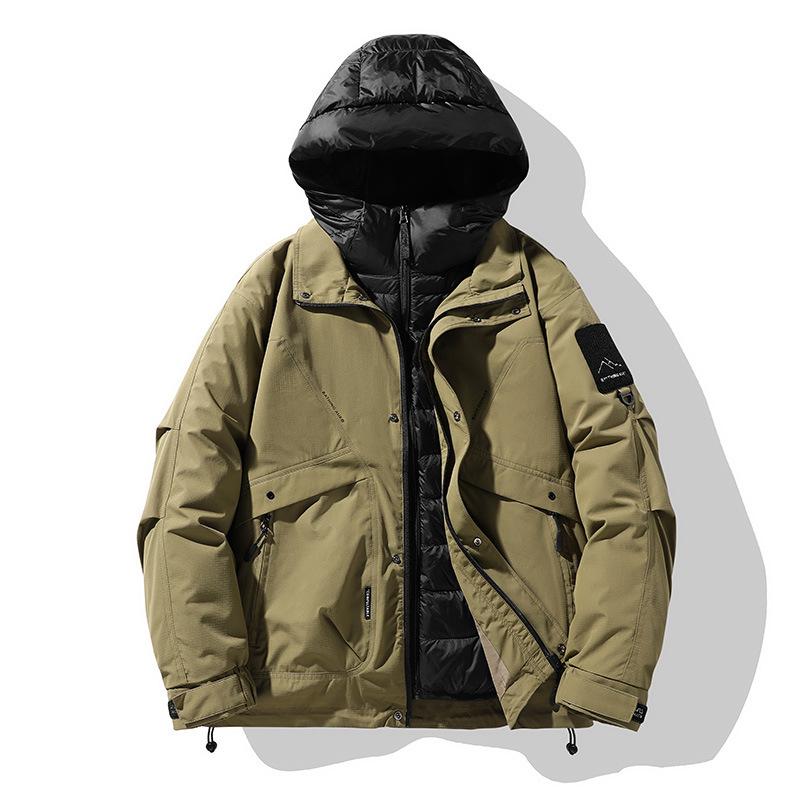 羽?服 メンズ 落ちこむ上衣 前掛け アウター 厚地の外套 落ちこむ厚地の外套 2点仕掛ける ボンネット付き添い人 取りはらい能力のある 立ち襟 防風 防寒 保温 撥水 朦々たる 生あたたかい 普段使い走り 通学 日常 心地よい 分かりやすい 濫りがわしい ゆったり カーキ 黒