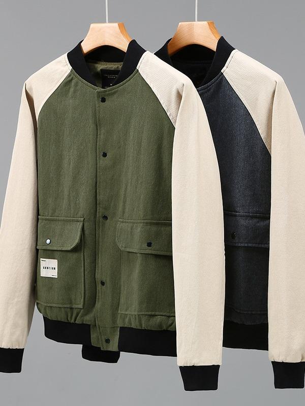上衣 メンズ 秋冬 異原料品 うつり変わり ベイスボール ベイスボール制服風 アウター 上衣 トップス 心地好い 防風 耐磨 生あたたかい 朦朦たる 100%綿 綿織物 普段使い走り 通学 デイリー 兄ちゃん 薄墨色 緑であること