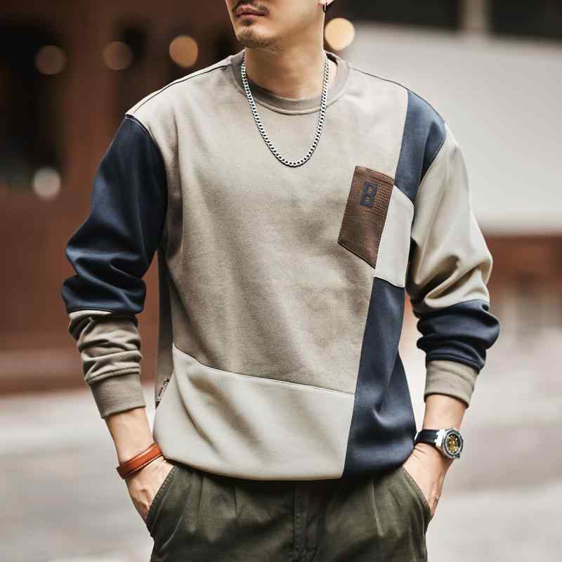 調教師 メンズ 流汗 長袖 プルオーバー ティーシャツ カットソー トップス 成人男性用 アメリカン ヴィンテージ風 レトロ 重ね着風 うつり変わり 色彩設計 労働者の一団素っ首 丸首 春 秋 心地好い 御部屋着 普段使い走り 綿 綿織物 カーキ