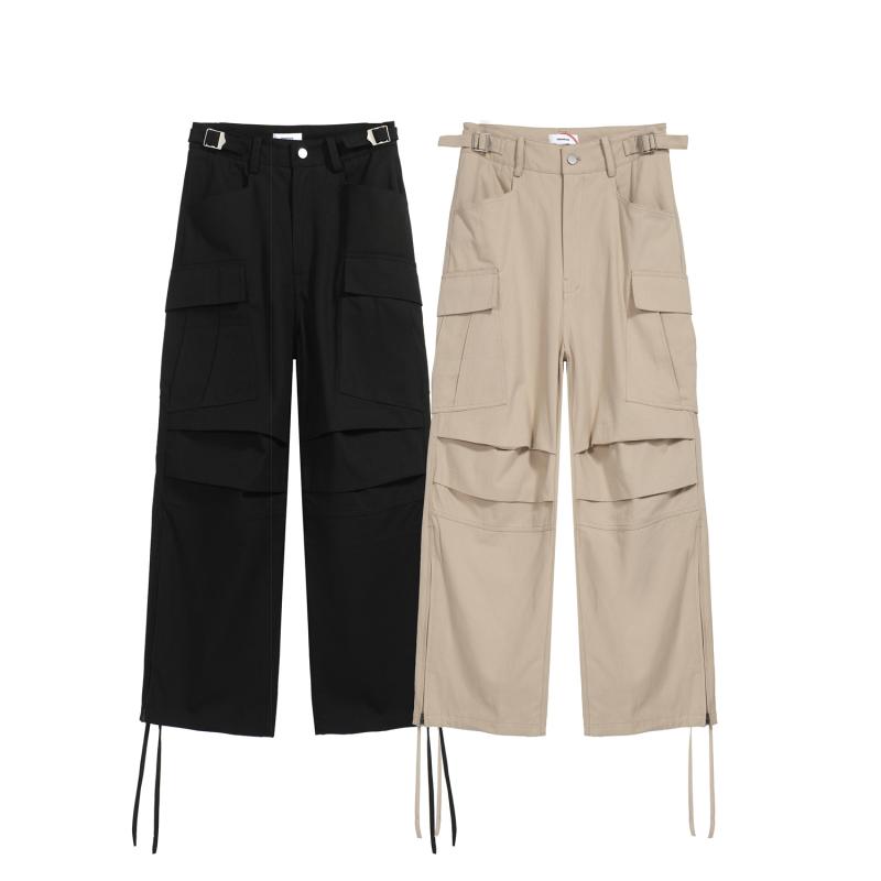 カーゴパンツ メンズ ロングズボン下 ボトムス ズボン 日系 ヴィンテージ風 細工物ズボン下 心地好いズボン下 100%綿 綿織物 引っ切り無い 広広とした ゆったり 無地 チャック 隠し 記章 薄っぺら 通気性 日月 黒いこと 柿