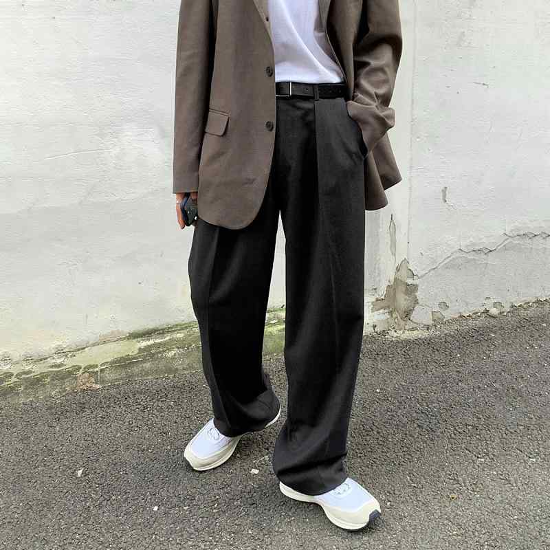 スラックス メンズ 男性用 西パンツ ボトムス ワイドパンツ ストレート センタープレス 落ち感 ゆったり 楽ちん カジュアル ビジネス 通勤 通学 オフィス 普段使い 秋物 秋用 ポリエステル コットン 混紡 ブラック 無地|リメイクバディー