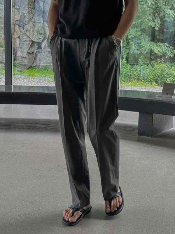 カジュアルパンツ メンズ ズボン ボトムス 長ズボン スラックス イージーパンツ ストレートパンツ ルーズ ゆったり 落ち感 リラックス 部屋着 普段使い デイリー 通勤 通学 シンプル 無地 グレー 夏 サマー 青年|リメイクバディー
