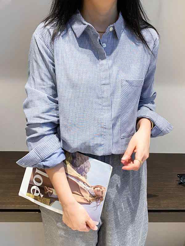 ティーシャツ レディース トップス 長袖 襟付き添い人 名取り草 ダブルガーゼ 二重織り 綿100％ 綿織物 縞模様 間借り人 縞飾りつけ 猥りがわしい 影ぼうし ビッグ大いさ ゆったり パステル色の 通気性 着心地 普段使い走り お出かけ 日常 通い 心地好い 自然的