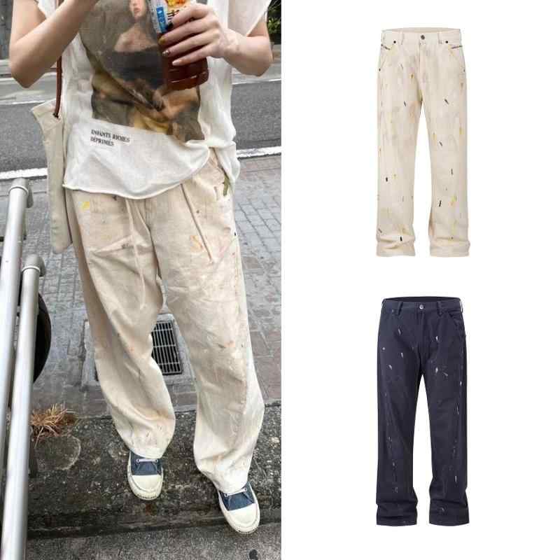 細工物ズボン下 メンズ レディース ボトムス ズボン 心地好いズボン下 引っ切り無いズボン下 長ズボン 日常 普段使い走り 通学 えの具 スプラッター スプラッシュ アメカジ 表どおり系 リネン 麻 麻混 軽さ 微弾力性 春夏秋冬 オール季節 象牙色