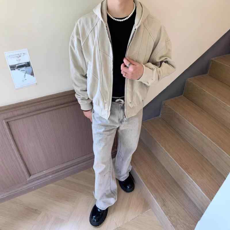 ジャケット メンズ 春秋 アウター ブルゾン 帆布 キャンバス生地 フード付き ジップアップ パーカー ルーズ ゆったり 長袖 トップス カジュアル アメカジ ヴィンテージ風 コットン 綿 通気性 カーキ 黒 軍緑|リメイクバディー
