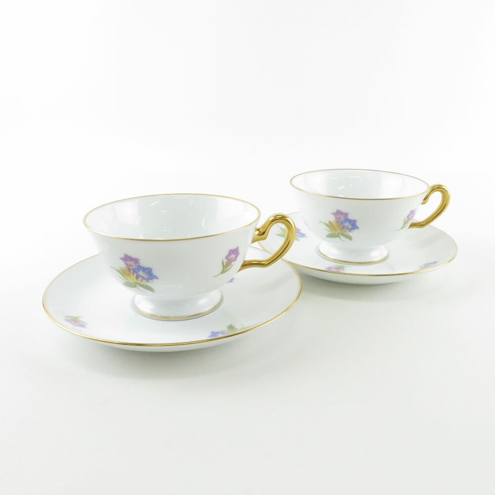 美品 OKURA 大倉陶園 りんどう 紅茶優勝杯＆平円盤 2客 ありの実 JR東海 不死化品 SY7616D 【中古】