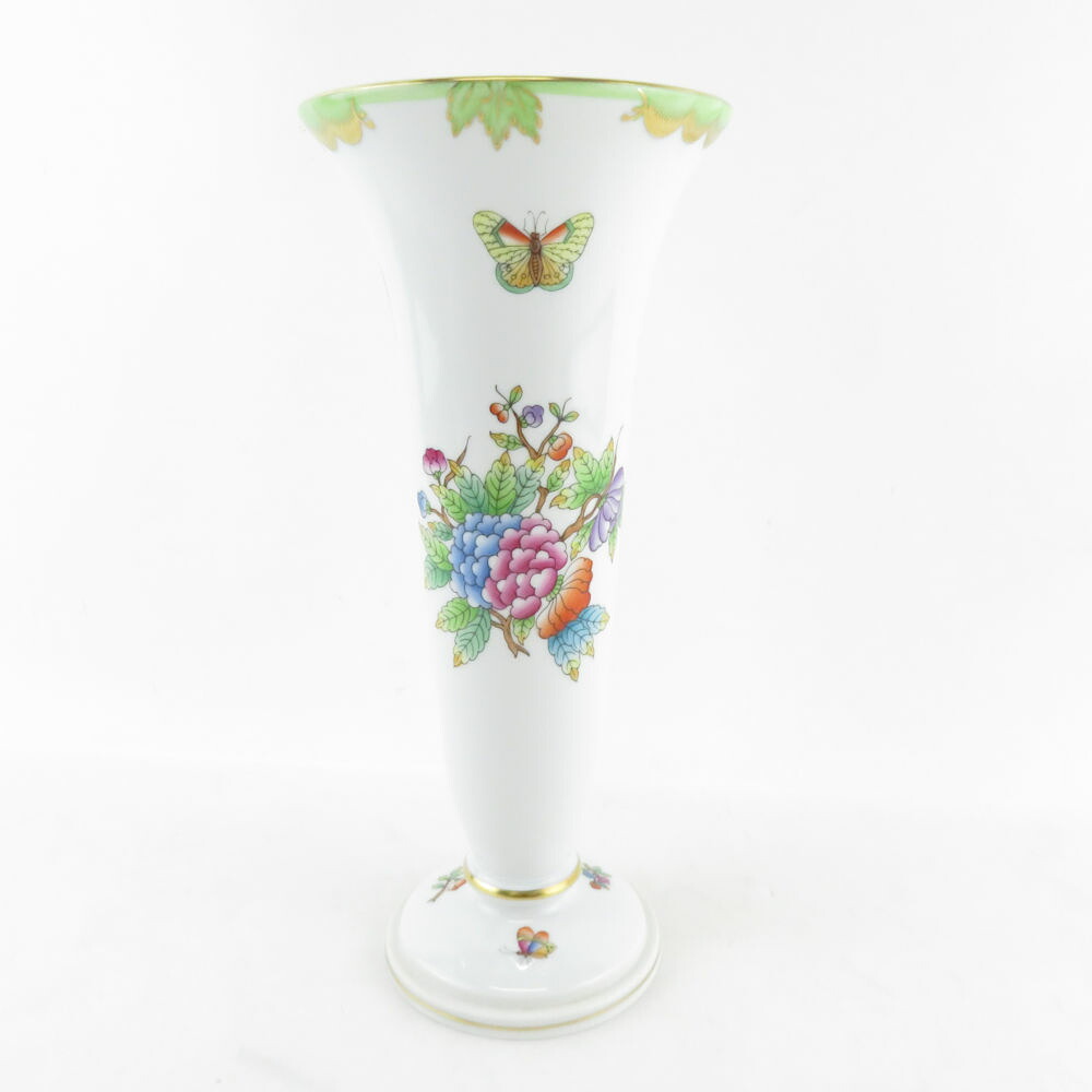 美品 Herend ヘレンド ヴィクトリアブーケ VBO 7077 花瓶 フラワーベース H22 金彩 花 蝶 一輪挿し SU7137L 【中古】